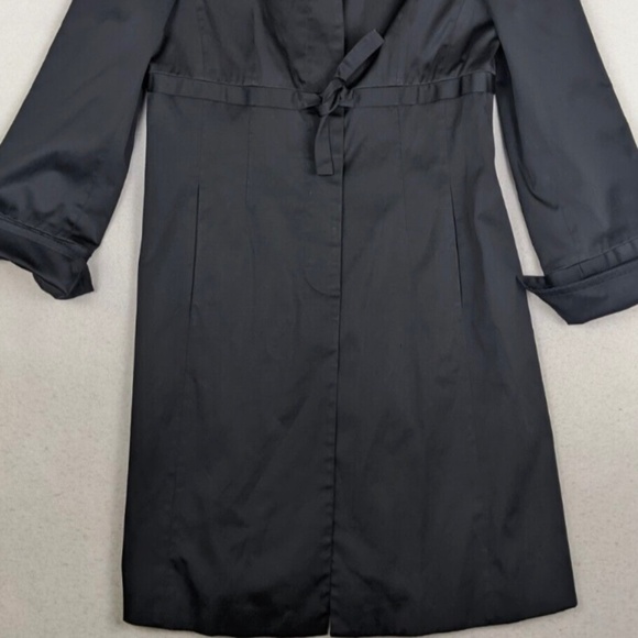 New Women’s Nine West Trench Rain Coat Jacket Full Button Satin Tie Black Medium - Picture 2 of 4